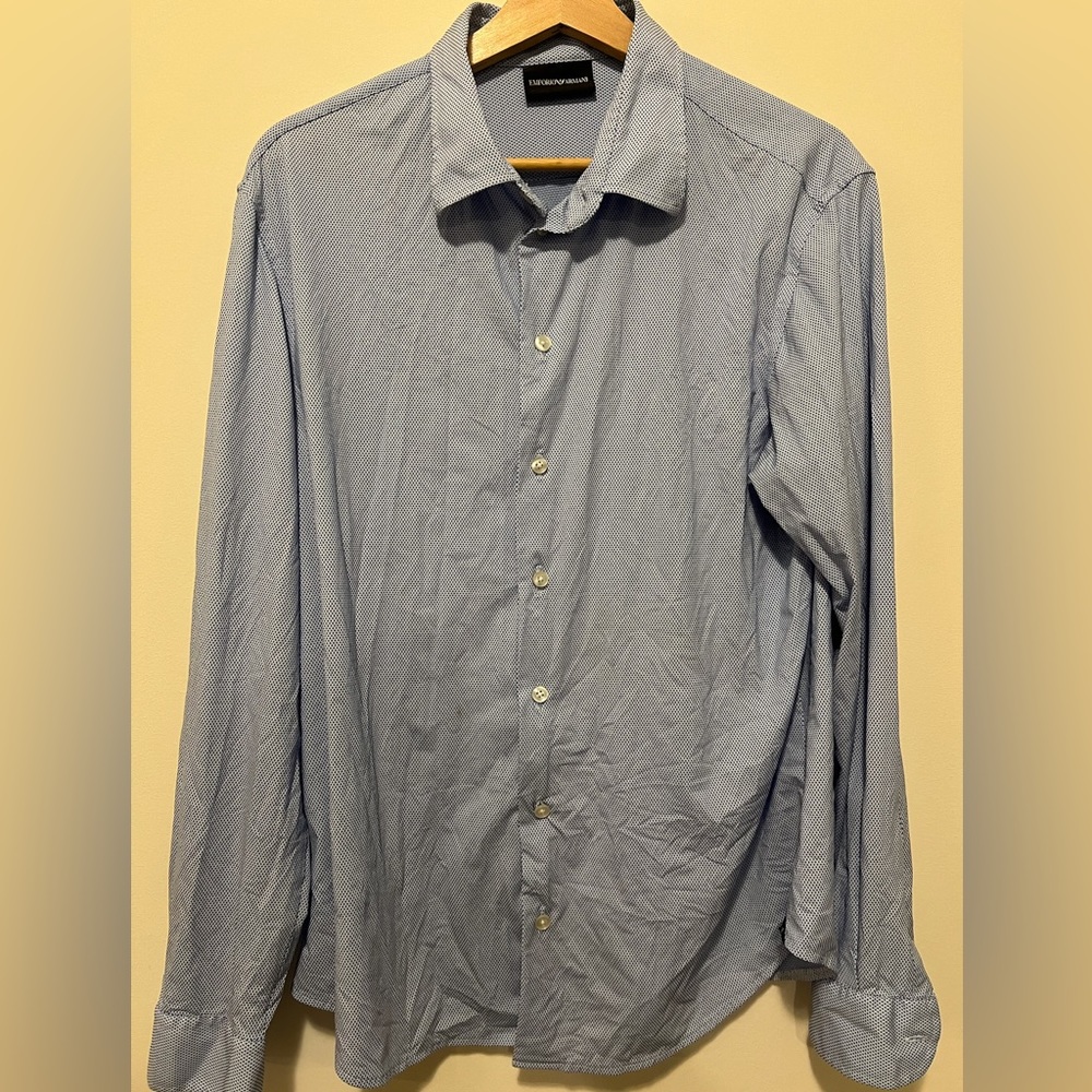 Emporio Armani Light Blue Diamond Silk Smooth Dress Shirt